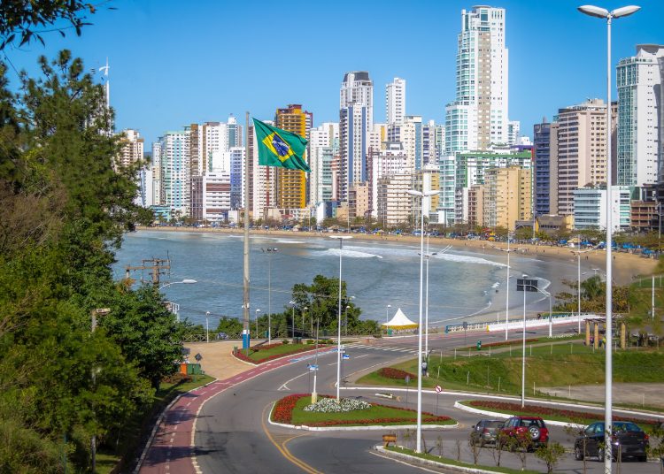 Balneario Camboriu city and brazilian flag - Balneario Camboriu, Santa Catarina, Brazil