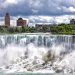 The American side of Niagara Falls with scenic river falls , parks and hotels